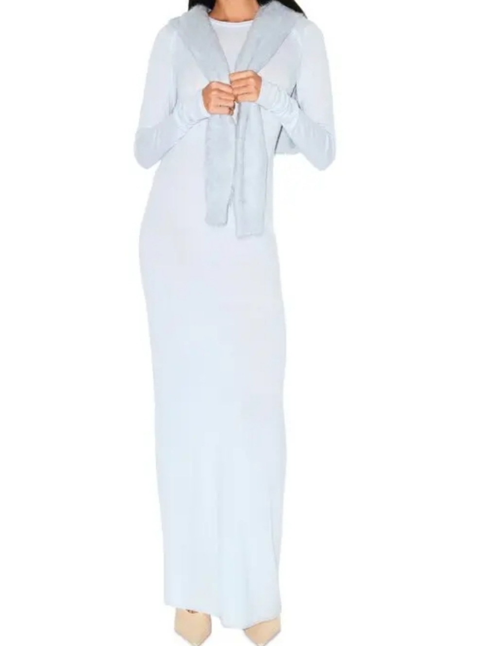 SKIMS Cashmere Sheer Long Sleeve Maxi Dress Pearl Women X-Large NEW